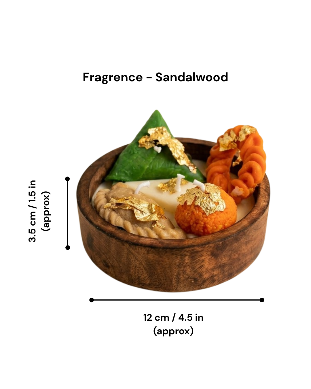 Festive Mithai Wooden Bowl Candle | Sandalwood Scented Coconut & Soy Wax