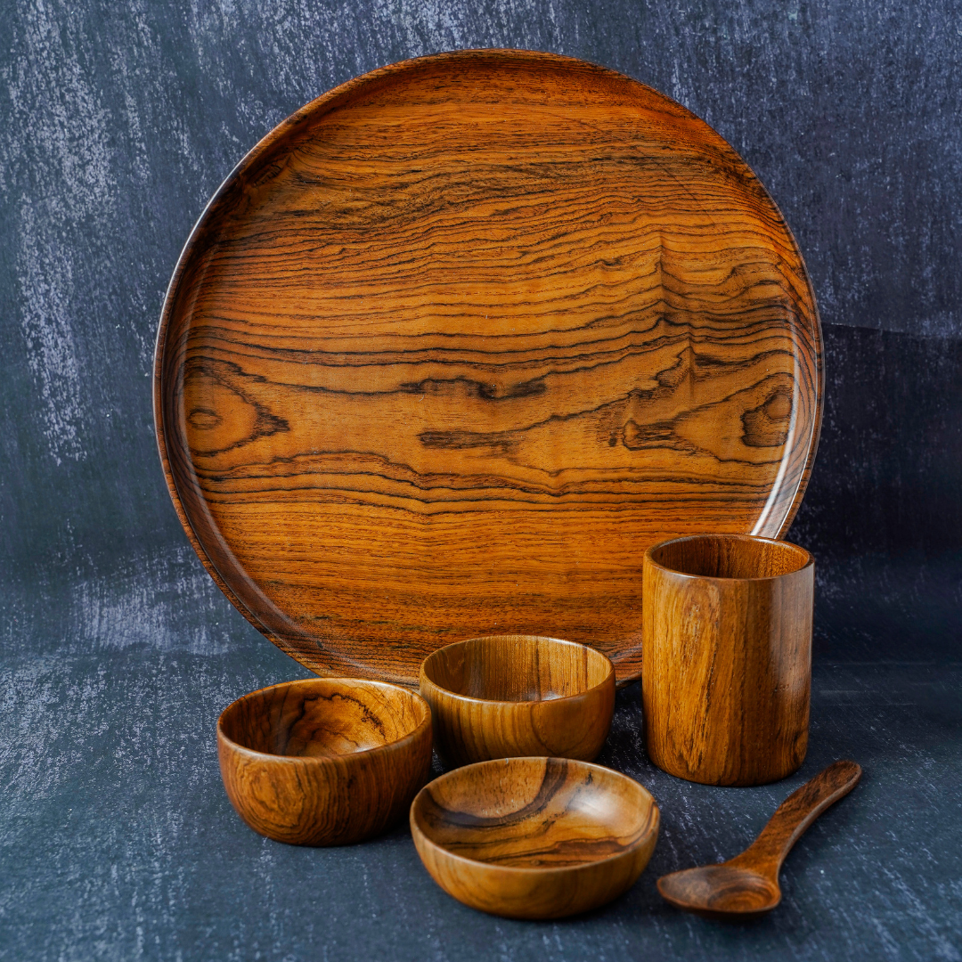 teak wood dinner set