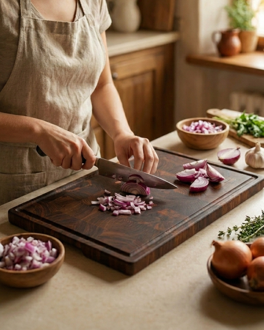 Mosaic End-Grain Teak Wood Cutting Board with Juice Groove | Luxury Wooden Chopping Board