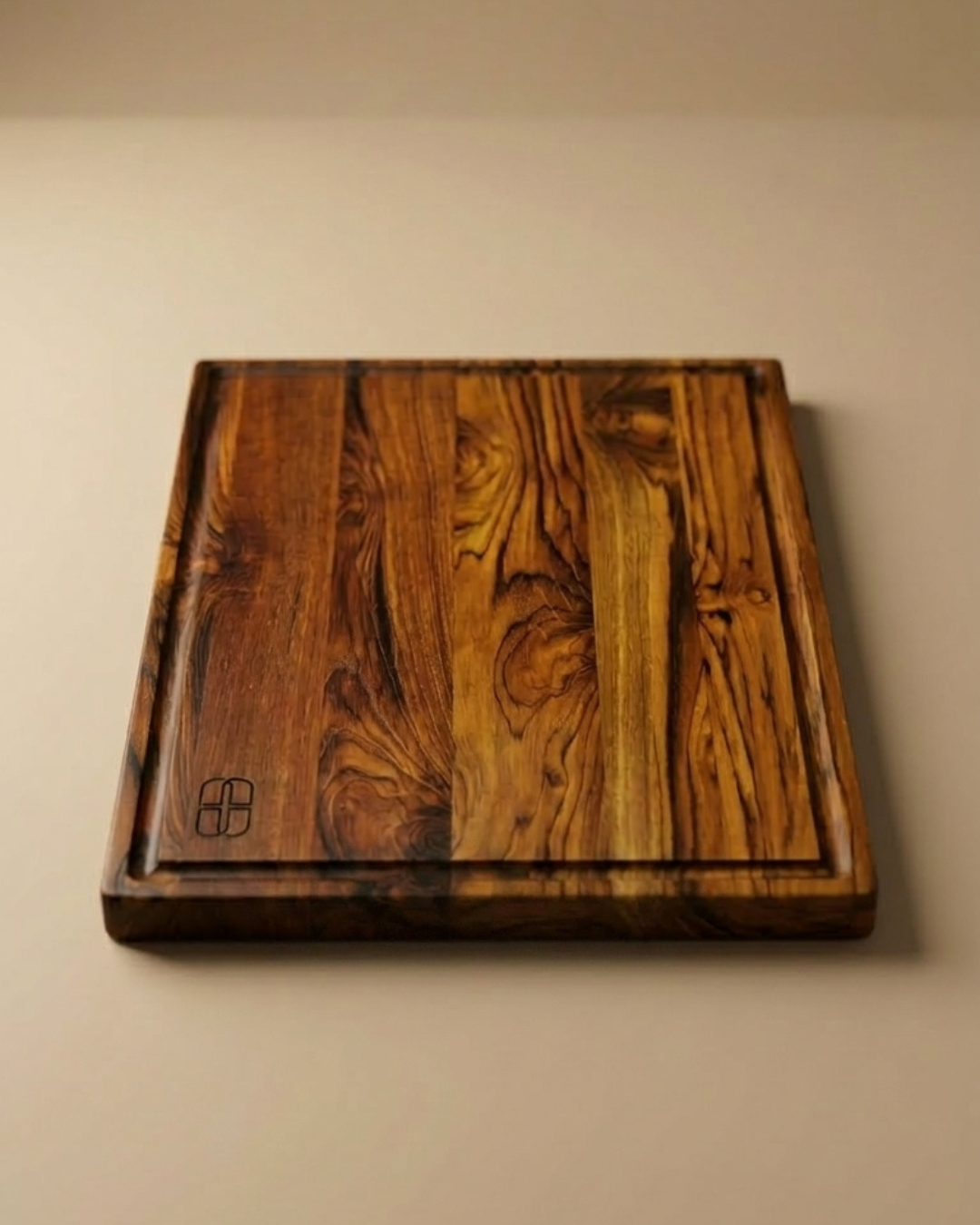 Edge-Grain Teak Wood Cutting Board with Juice Groove | Natural Teak Wood Chopping Board