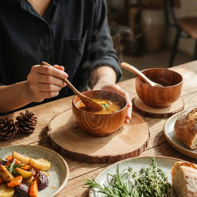 Teak Wood Soup Bowl (Set of 2)