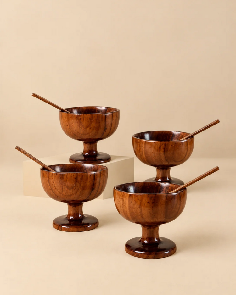 Wooden Ice Cream Cup with Spoon (Set of 4)