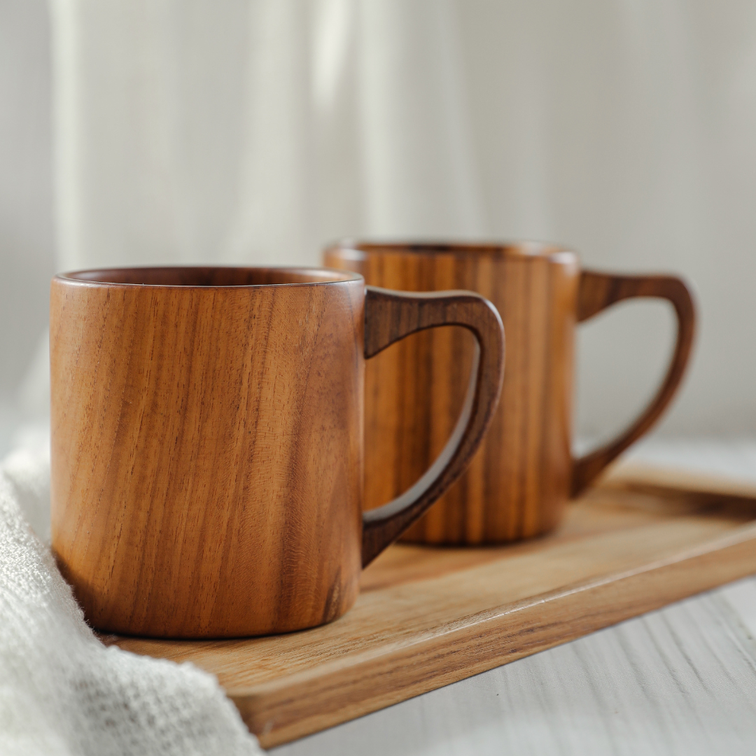 teak wood coffee cup