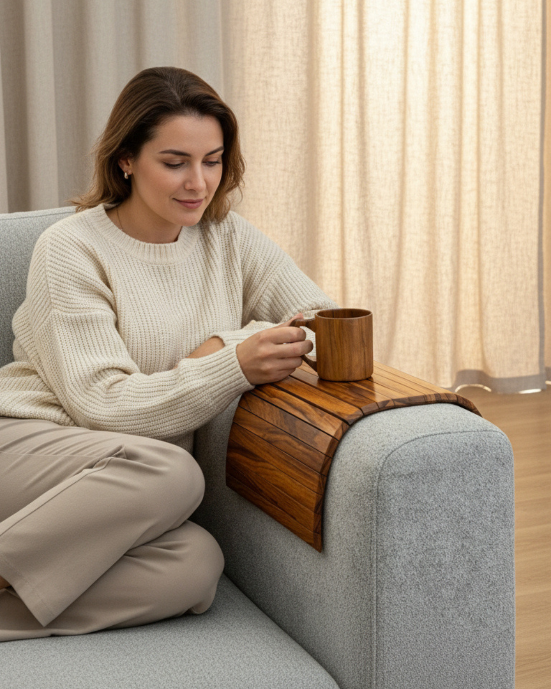 Foldable Teak Wood Sofa Armrest | Flexible Teak Wood Couch Arm Rest | Teak Wood Sofa Accessory