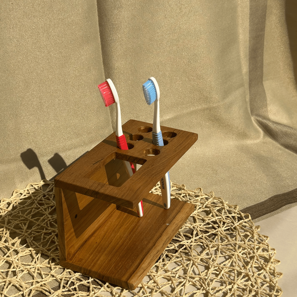 wooden bathroom organiser