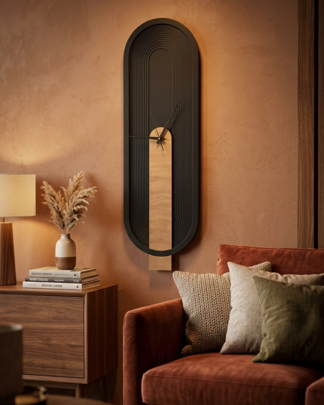 Large Black Wooden Wall Clock | Handmade Capsule Clock | Silent Sweep
