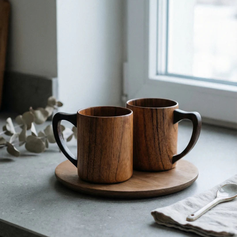 Teak Wood Coffee Mug (Set of 2)
