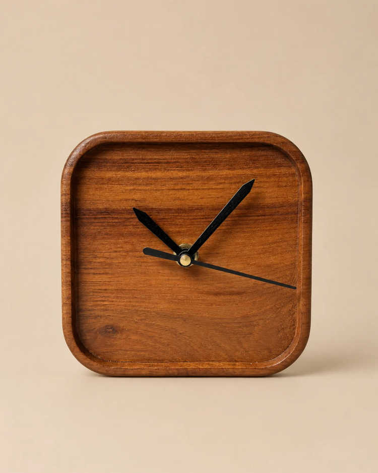 Natural Teakwood Desk Clock | Silent & Minimal