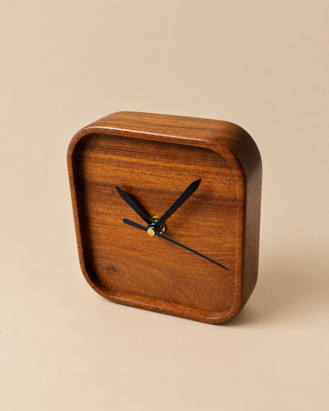 Natural Teakwood Desk Clock | Silent & Minimal