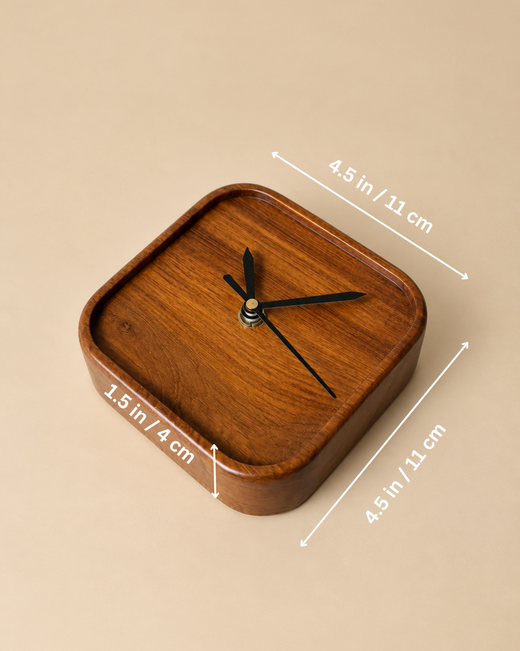 Natural Teakwood Desk Clock | Silent & Minimal