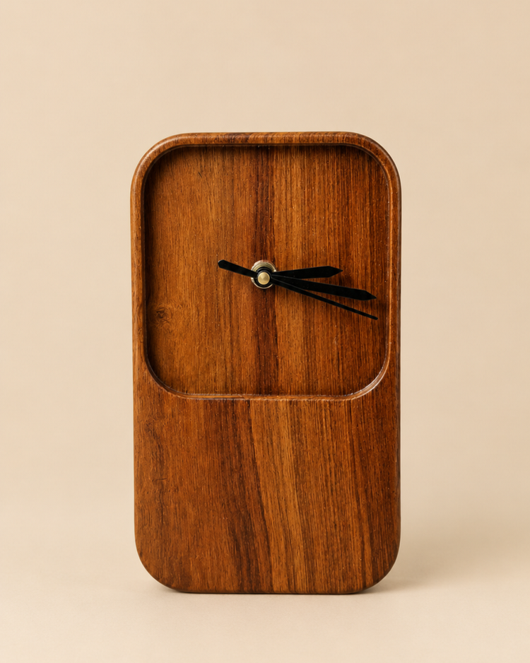 Classic Teakwood Silent Desk Clock | Solid & Natural