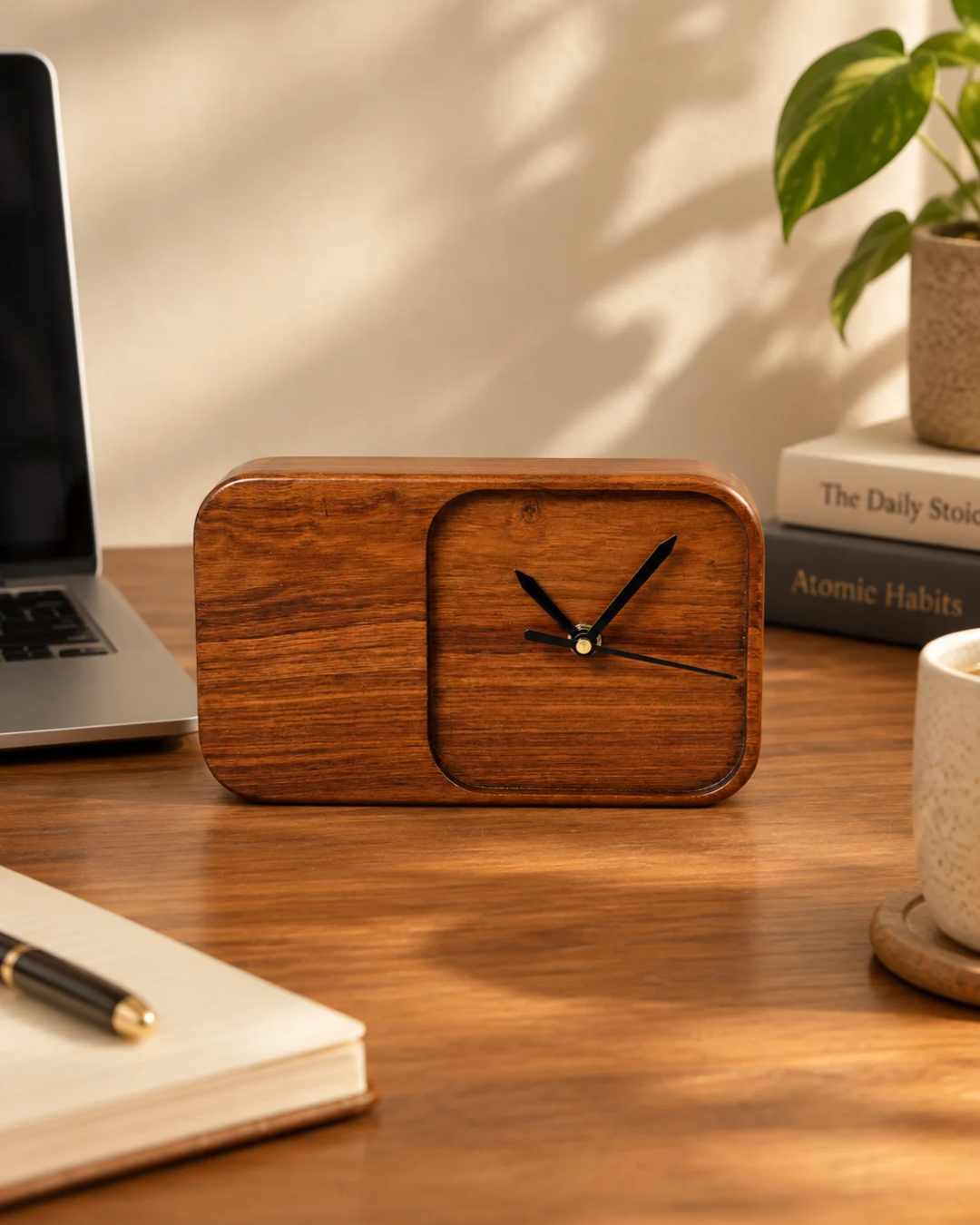 Classic Teakwood Silent Desk Clock | Solid & Natural