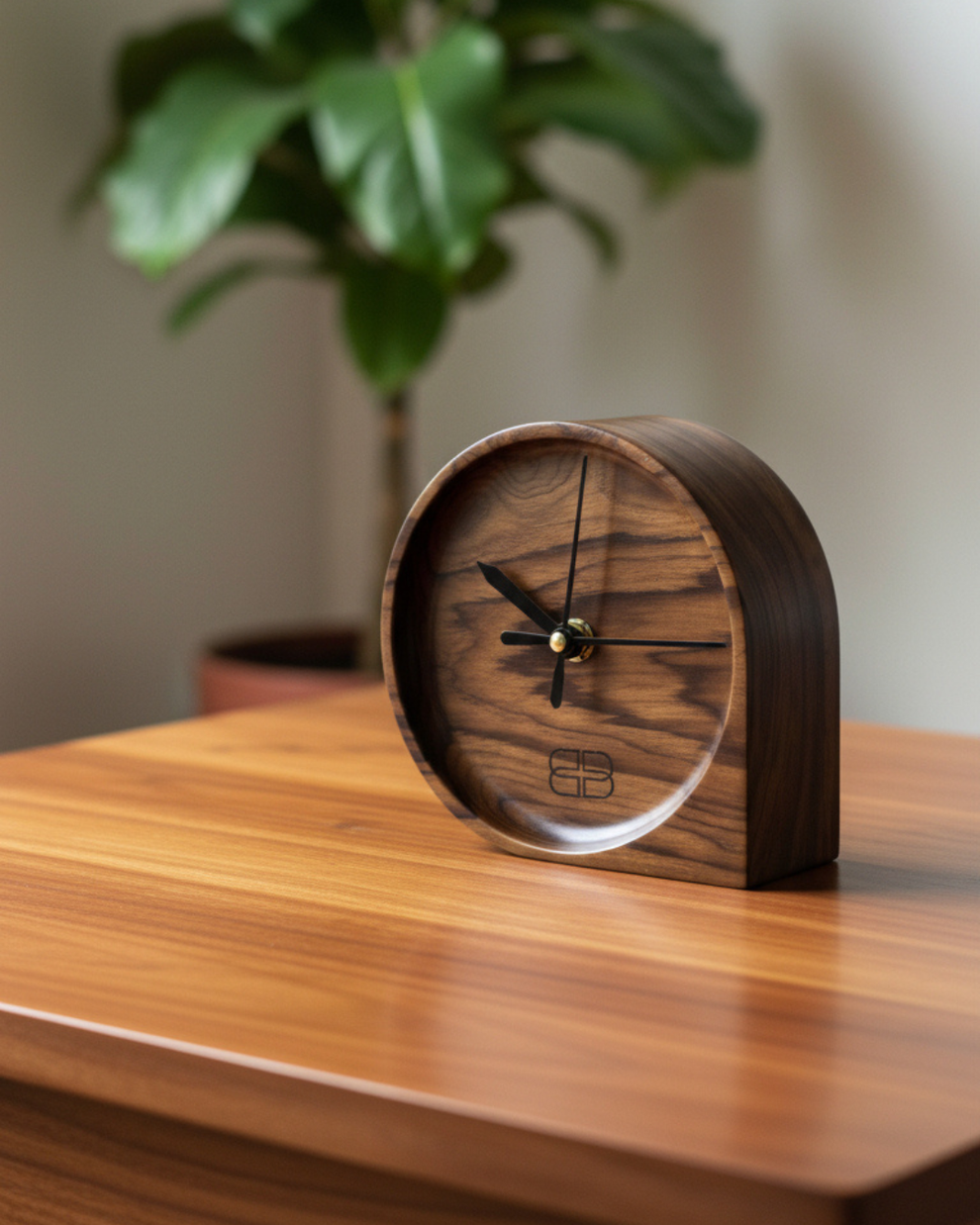 Natural Teak Wood Mini Table Clock | Handcrafted Silent Quartz Desk Clock